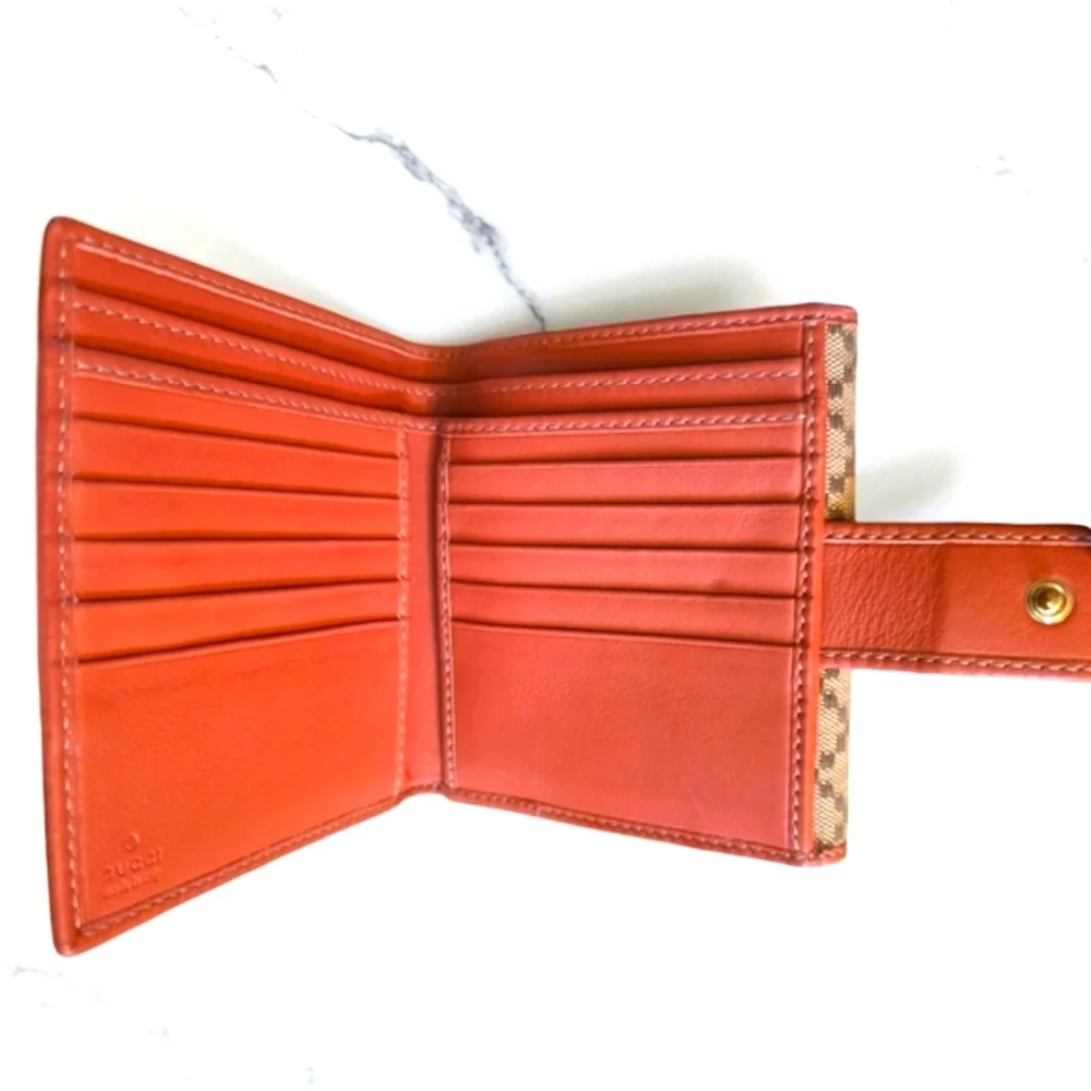 Vintage Gucci Diamante Canvas Bifold Wallet - Rust Leather Trim & GG Emblem - Picture 11 of 16